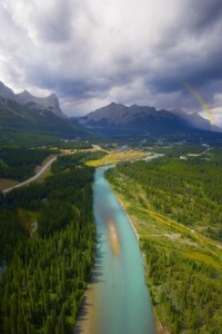 The Bow River in Banff National Park from the air