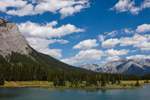 Swimming at Cascade Ponds, Banff National Park, in the Canadian Rockies.